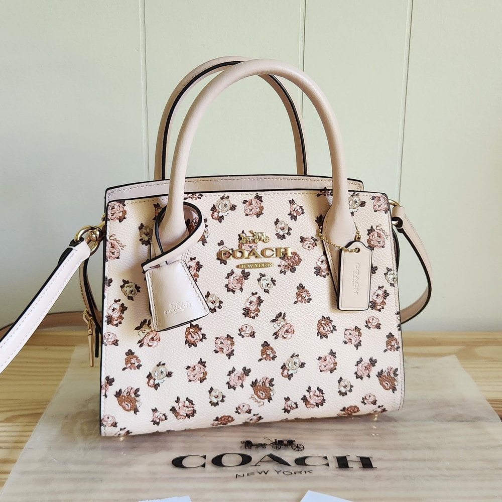 COACH Andrea Carryall Canvas Leather Rose Print CZ314